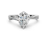 White gold Pear Solitaire Twist Band with Pavé Diamonds and Four-Prong Setting_153
