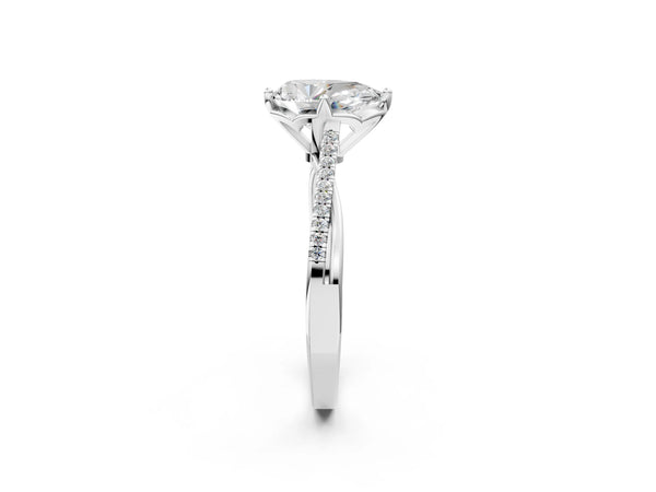 White gold Pear Solitaire Twist Band with Pavé Diamonds and Four-Prong Setting