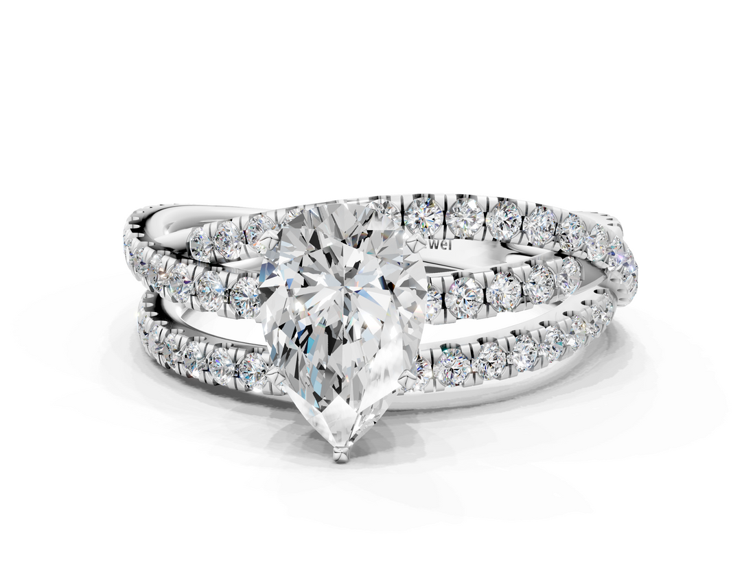 White gold Pear Solitaire Twist Band with Pavé Setting and Four-Prong Setting_129
