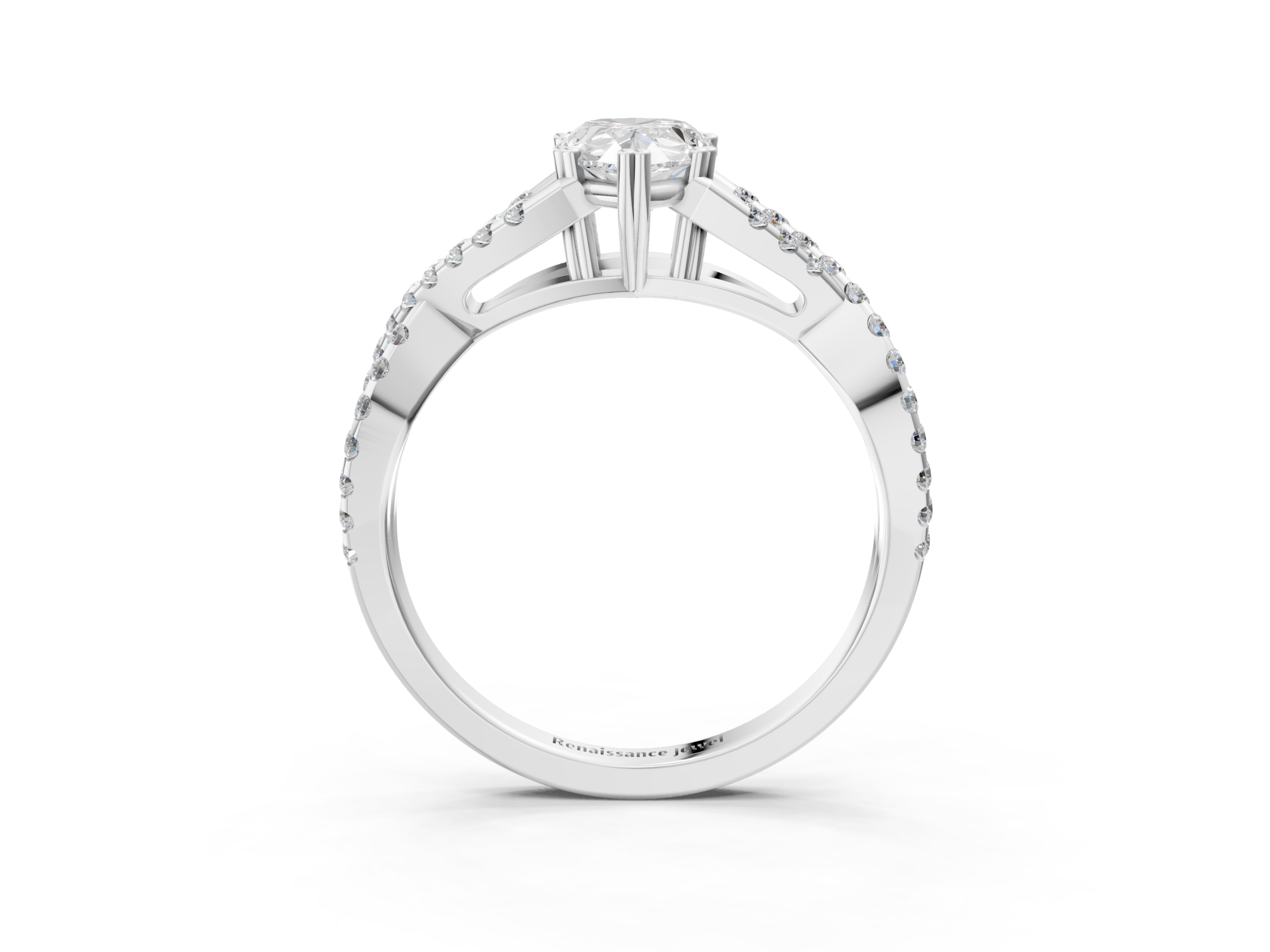 White gold Pear Solitaire Twist Band with Pavé Setting and Four-Prong Setting_56