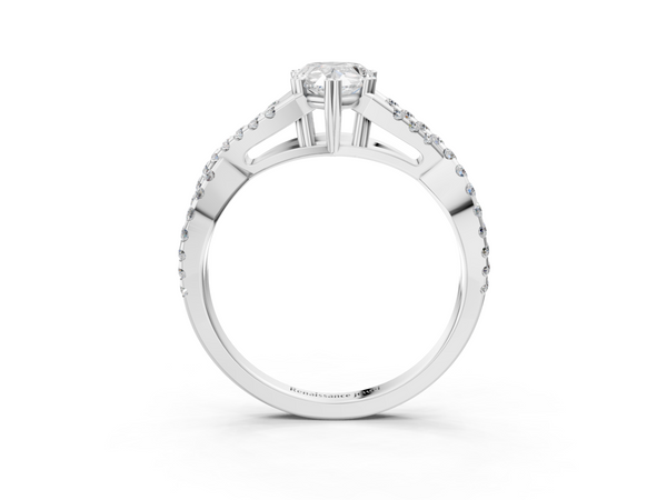 White gold Pear Cut Diamond Solitaire Ring with Four-Prong Setting and Twisted Pavé Band