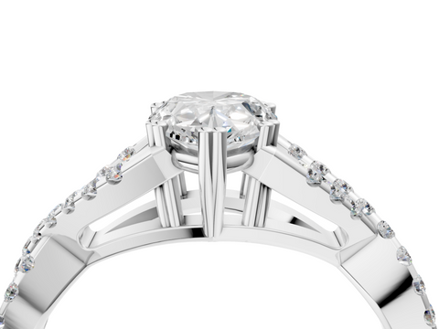 White gold Pear Solitaire Twist Band with Pavé Setting and Four-Prong Setting_57