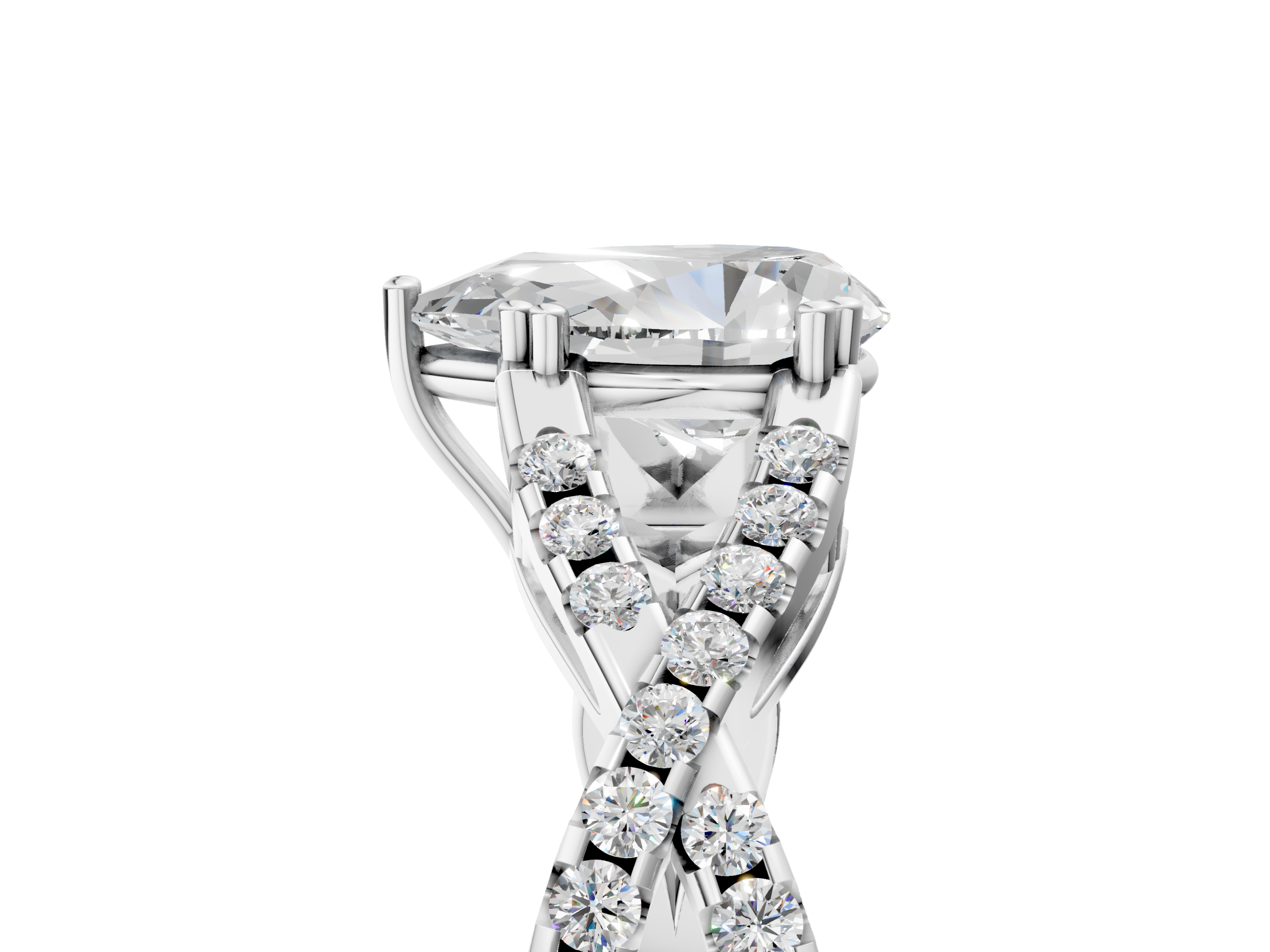White gold Pear Solitaire Twist Band with Pavé Setting and Four-Prong Setting_58
