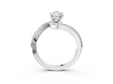 White gold Pear Solitaire Twist Band with Pave Set Diamonds and Four-Prong Setting_146
