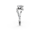 White gold Pear Solitaire Twist Band with Pave Set Diamonds and Four-Prong Setting_146