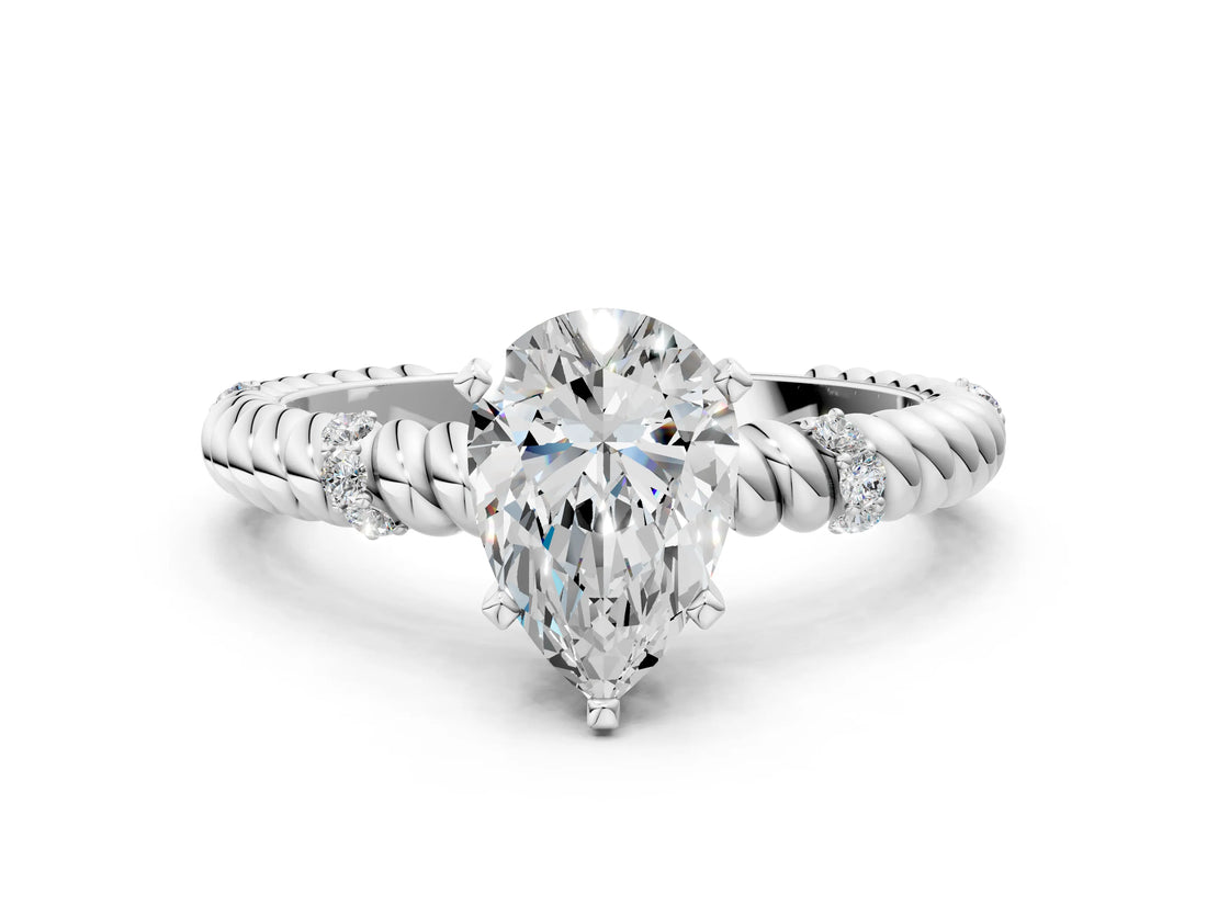 White gold Pear Solitaire Twisted Band Prong Set Engagement Ring_85