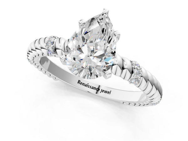 Platinum Pear Solitaire Twisted Band Prong Set Engagement Ring