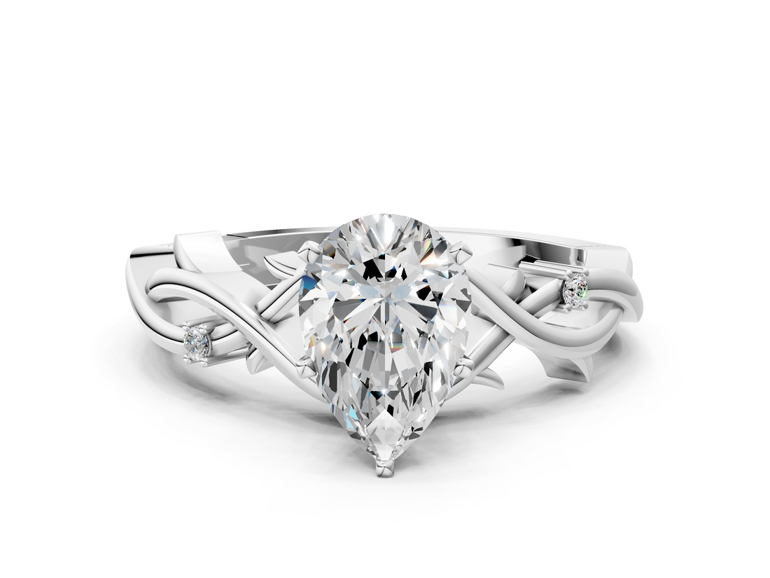 White gold Pear Solitaire Twisted Band Prong Setting Ring_217