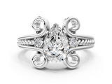 White gold Pear Solitaire Twisted Band Scroll Prong Ring_3