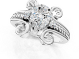 White gold Pear Solitaire Twisted Band Scroll Prong Ring_4