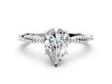 White gold Pear Solitaire Twisted Band with Bead Prong Setting_416