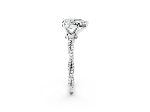 Platinum Pear-Shaped Solitaire Engagement Ring Setting with Beaded Twist Band and Basket Head