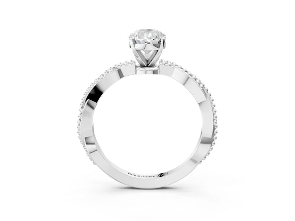 Platinum Pear-Shaped Solitaire Engagement Ring Setting with Beaded Twist Band and Basket Head