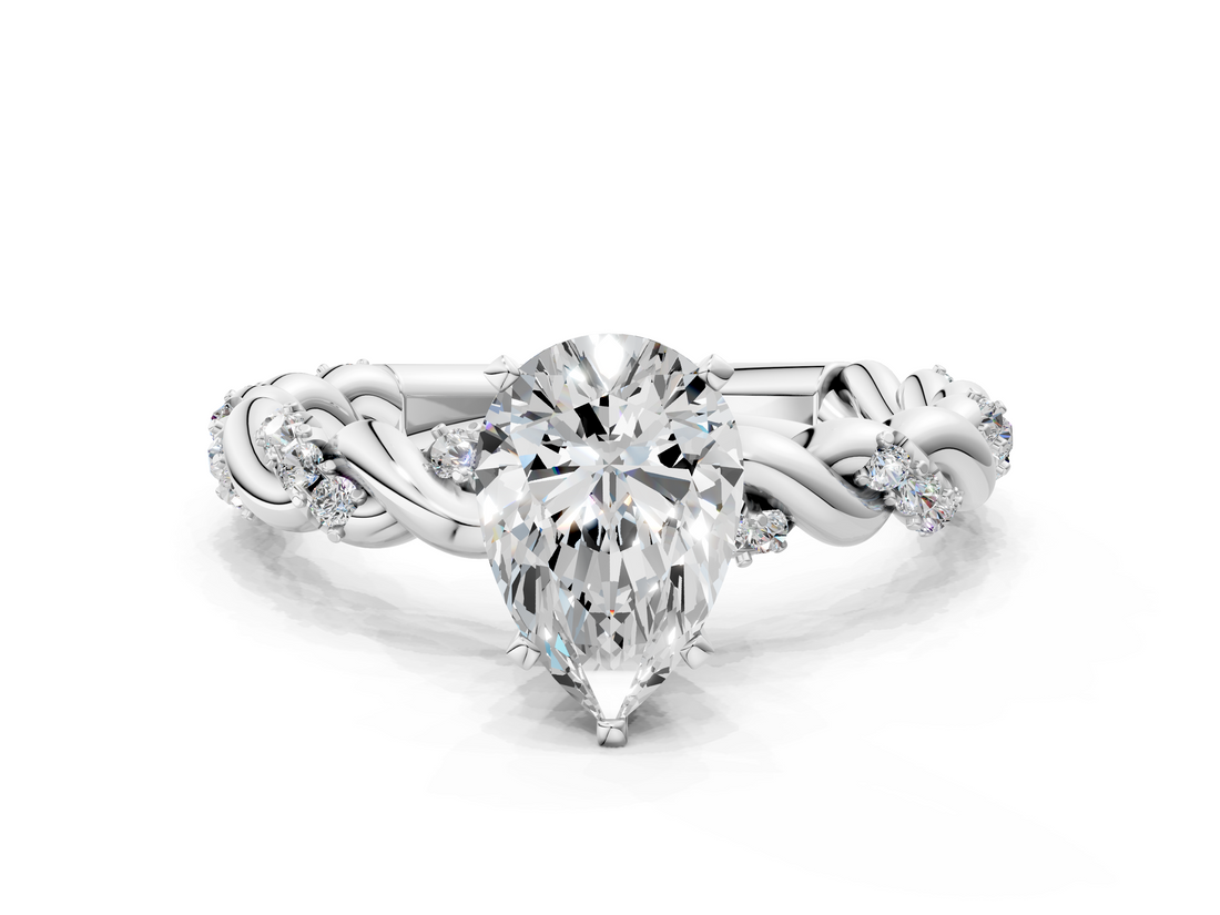 White gold Pear Solitaire Twisted Band with Pavé Accents and Four-Prong Setting_35