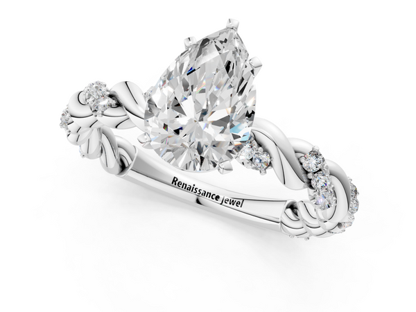 Sterling Silver Pear-Shaped Solitaire Engagement Ring Setting with Rope Twist Band