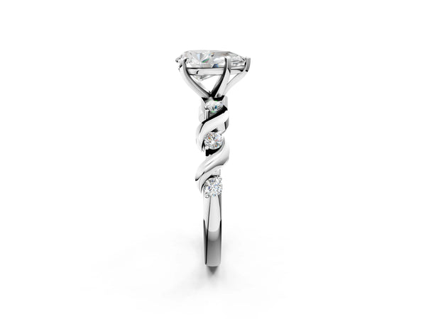 White Gold Pear-Shaped Solitaire Engagement Ring Setting with Ribbon Twist Accent Band