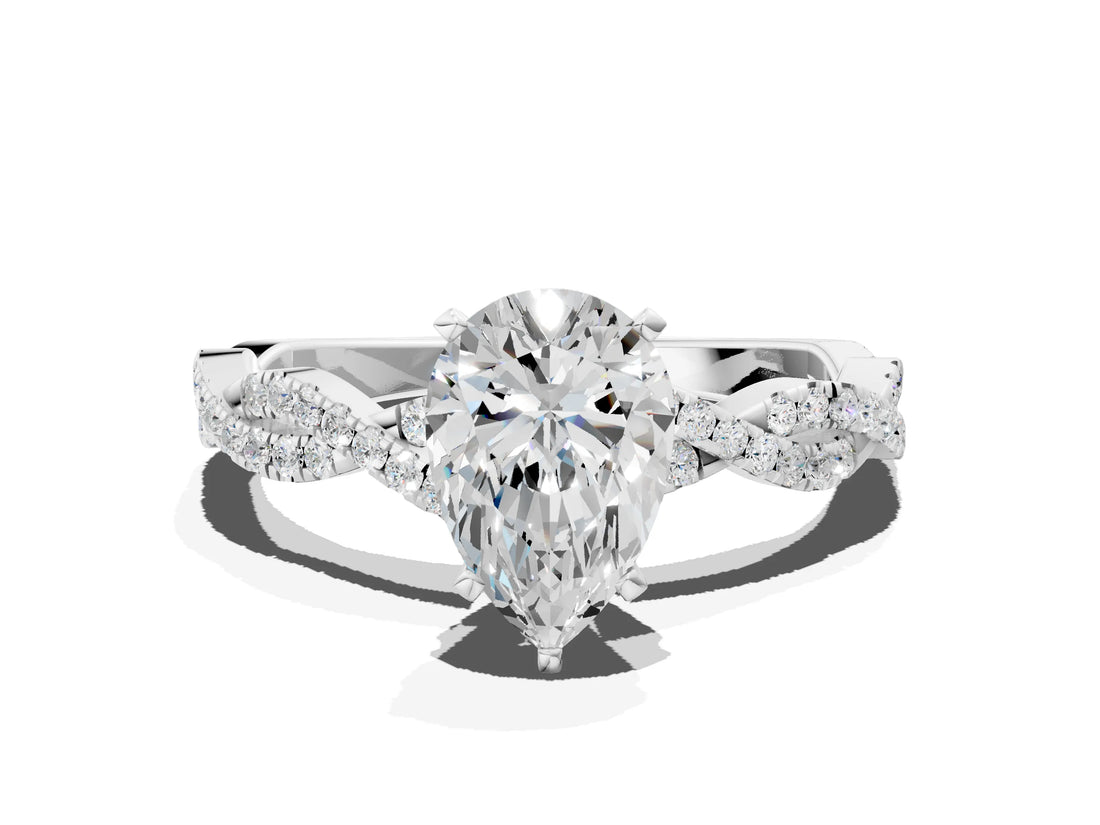 White gold Pear Solitaire Twisted Pave Band with Four-Prong Setting_23