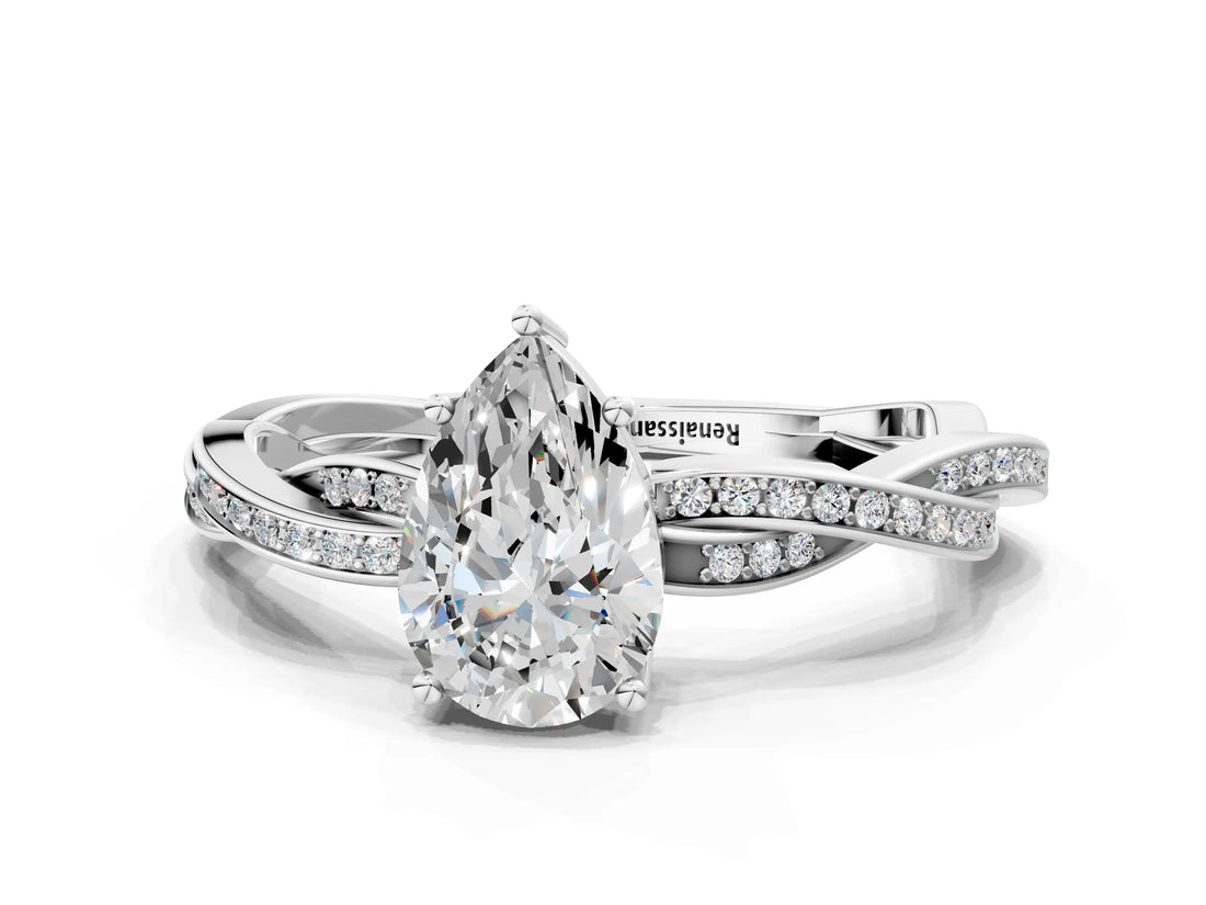 White gold Pear Solitaire Twisted Pave Diamond Ring with Four-Prong Setting_114