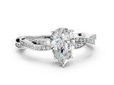 White gold Pear Solitaire Twisted Pave Diamond Ring with Four-Prong Setting_12