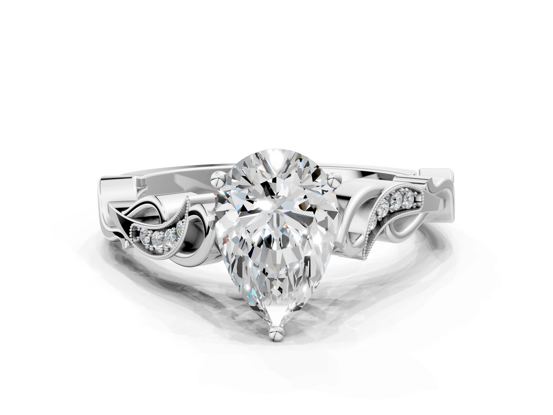White gold Pear Solitaire Vine Band with Milgrain Prong Setting_28