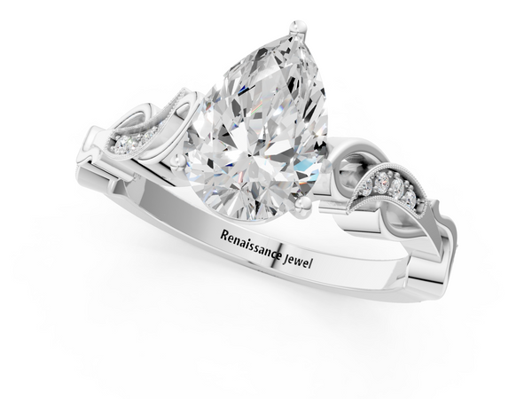 Sterling Silver Pear-Shaped Vintage Vine Solitaire Engagement Ring Setting