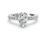 White gold Pear Solitaire with Pavé Band and Four-Prong Setting_366