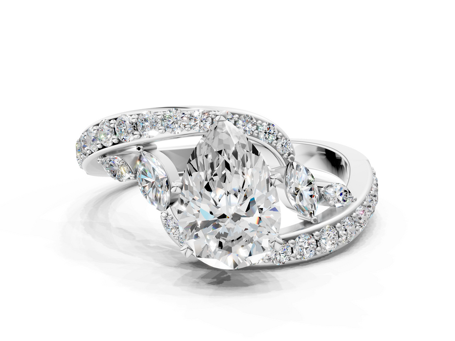 White gold Pear Solitaire with Pavé Twist Band and Four-Prong Setting