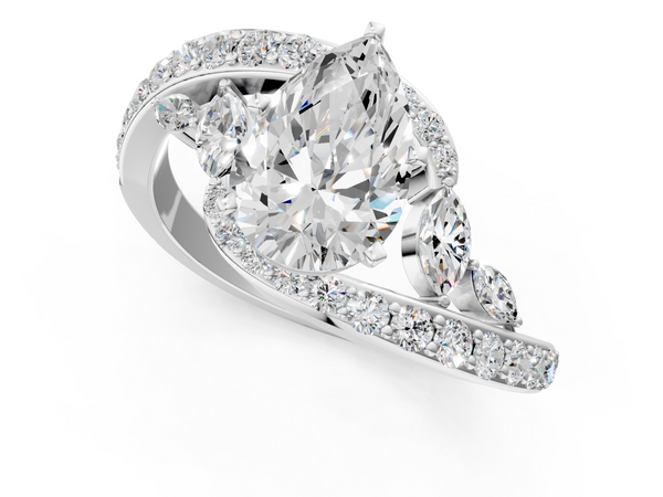 White gold Pear Solitaire with Pavé Twist Band and Four-Prong Setting