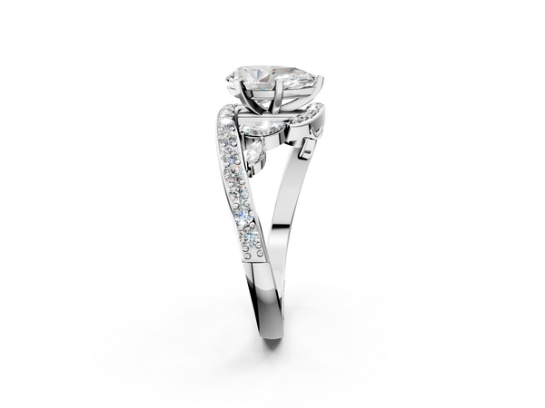 White gold Pear Solitaire with Pavé Twist Band and Four-Prong Setting