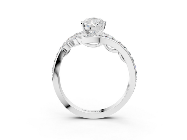 White gold Pear Solitaire with Pavé Twist Band and Four-Prong Setting