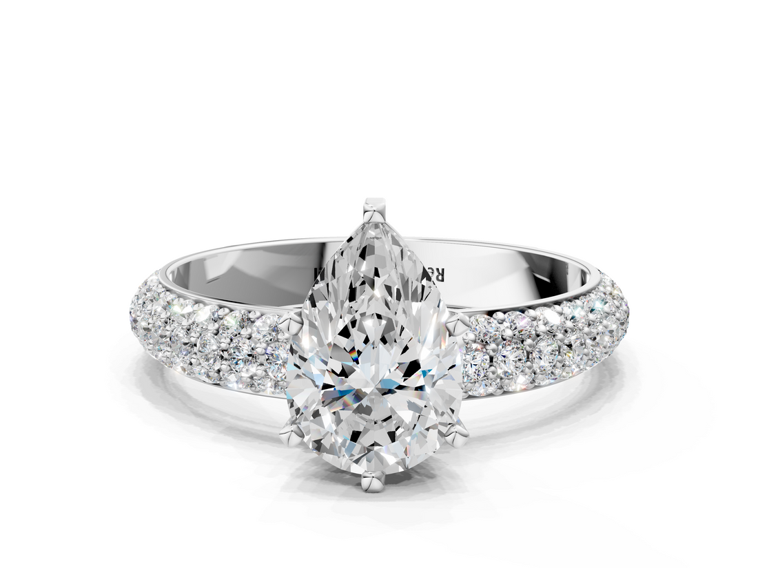 White gold Pear Solitaire with Pave Band and Four-Prong Setting_24