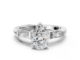 White gold Pear Solitaire with Tapered Baguette Side Stones on a Classic Band with Six-Prong Setting_165