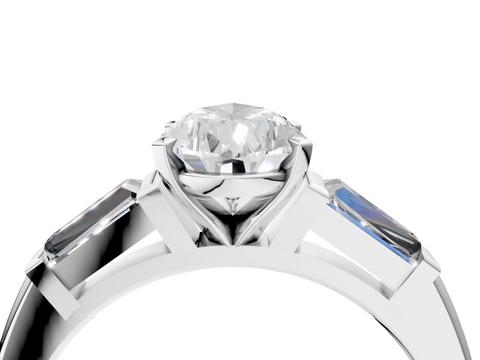 White gold Pear Solitaire with Tapered Baguette Side Stones on a Classic Band with Six-Prong Setting_167