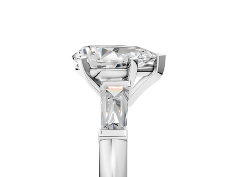 White gold Pear Solitaire with Tapered Baguette Side Stones on a Classic Band with Six-Prong Setting_168