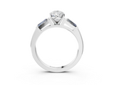 White gold Pear Solitaire with Tapered Baguette Side Stones on a Classic Band with Six-Prong Setting_168