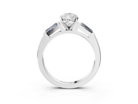 White gold Pear Solitaire with Tapered Baguette Side Stones on a Classic Band with Six-Prong Setting_168
