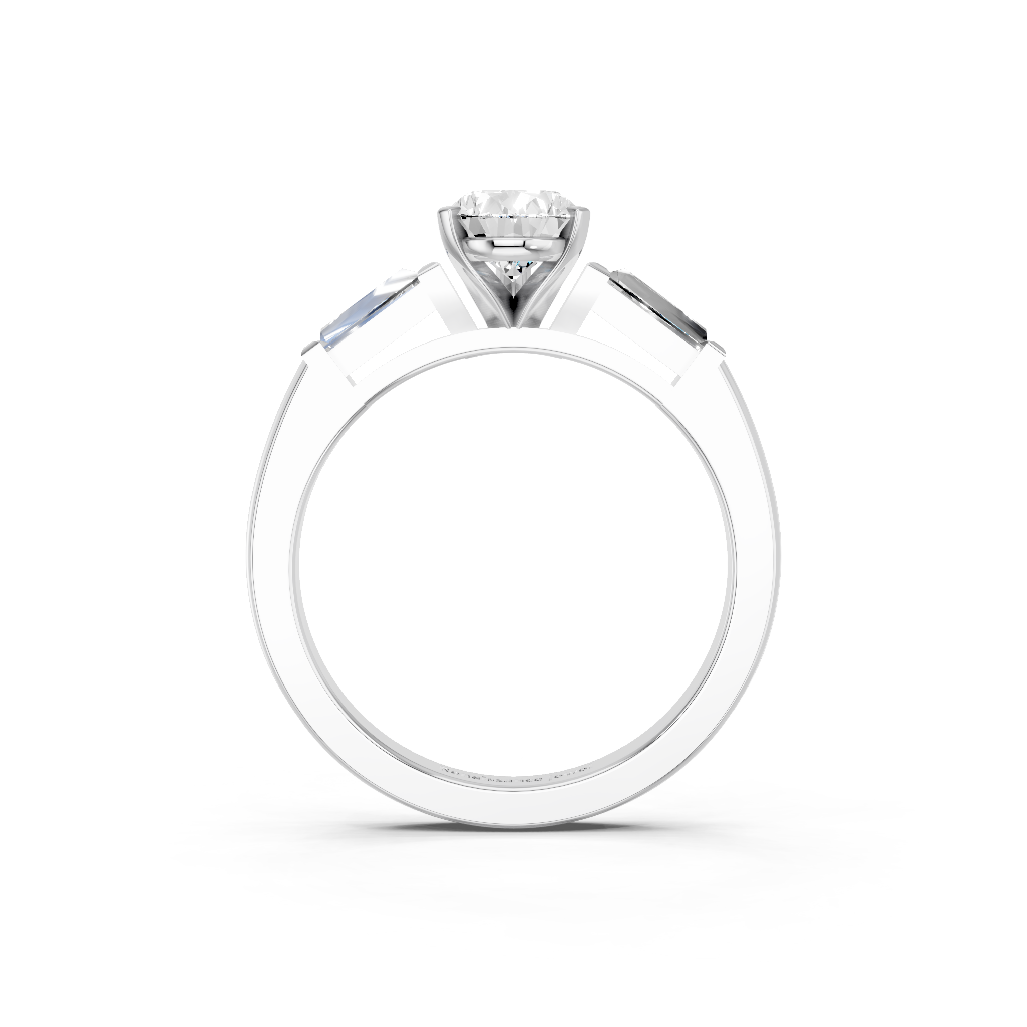 White gold Pear Solitaire with Tapered Baguette Side Stones on a Classic Band with Six-Prong Setting_87
