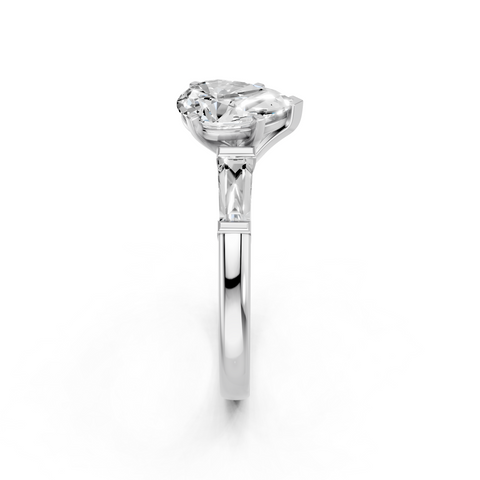 White gold Pear Solitaire with Tapered Baguette Side Stones on a Classic Band with Six-Prong Setting_89