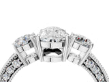 White gold Pear Three-Stone Diamond Ring with Pavé Band and Four-Prong Setting_10