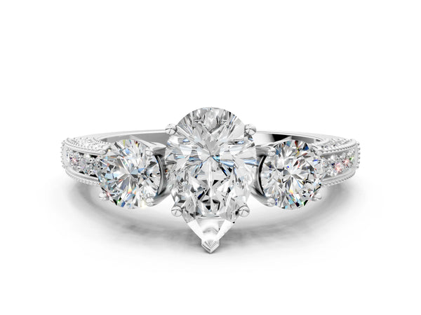 Platinum Pear-Shaped Graduated Three Stone Engagement Ring Setting