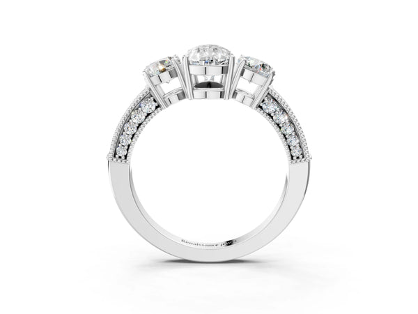Platinum Pear-Shaped Graduated Three Stone Engagement Ring Setting