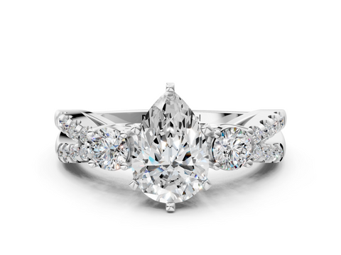 White gold Pear Three-Stone Diamond Ring with Pavé Split Shank and Four-Prong Setting_51