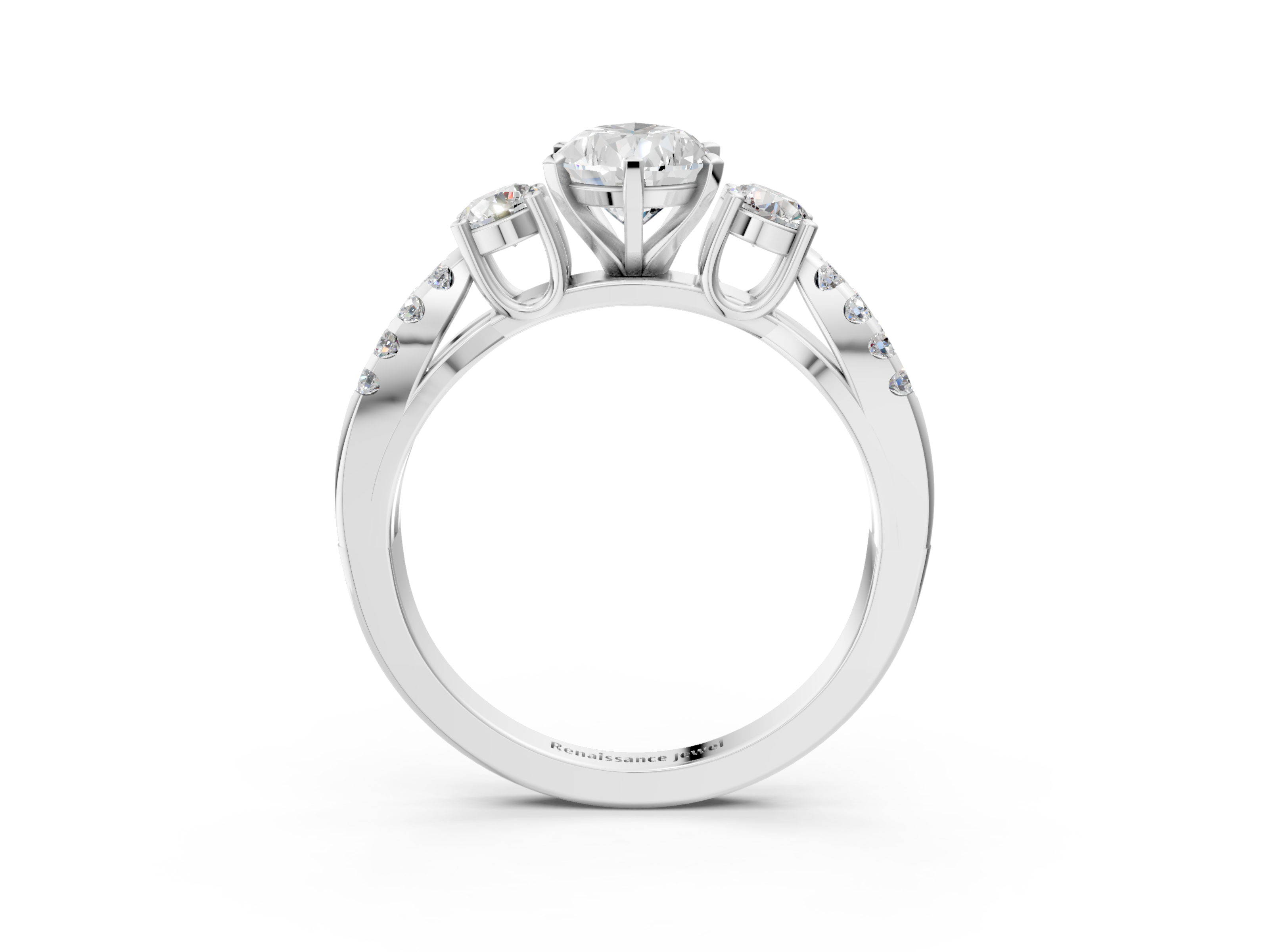 White gold Pear Three-Stone Diamond Ring with Pavé Split Shank and Four-Prong Setting_54