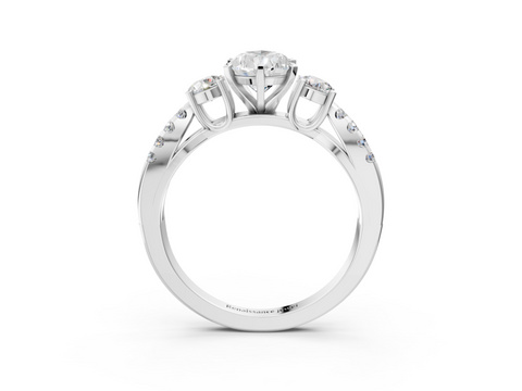 White gold Pear Three-Stone Diamond Ring with Pavé Split Shank and Four-Prong Setting_54
