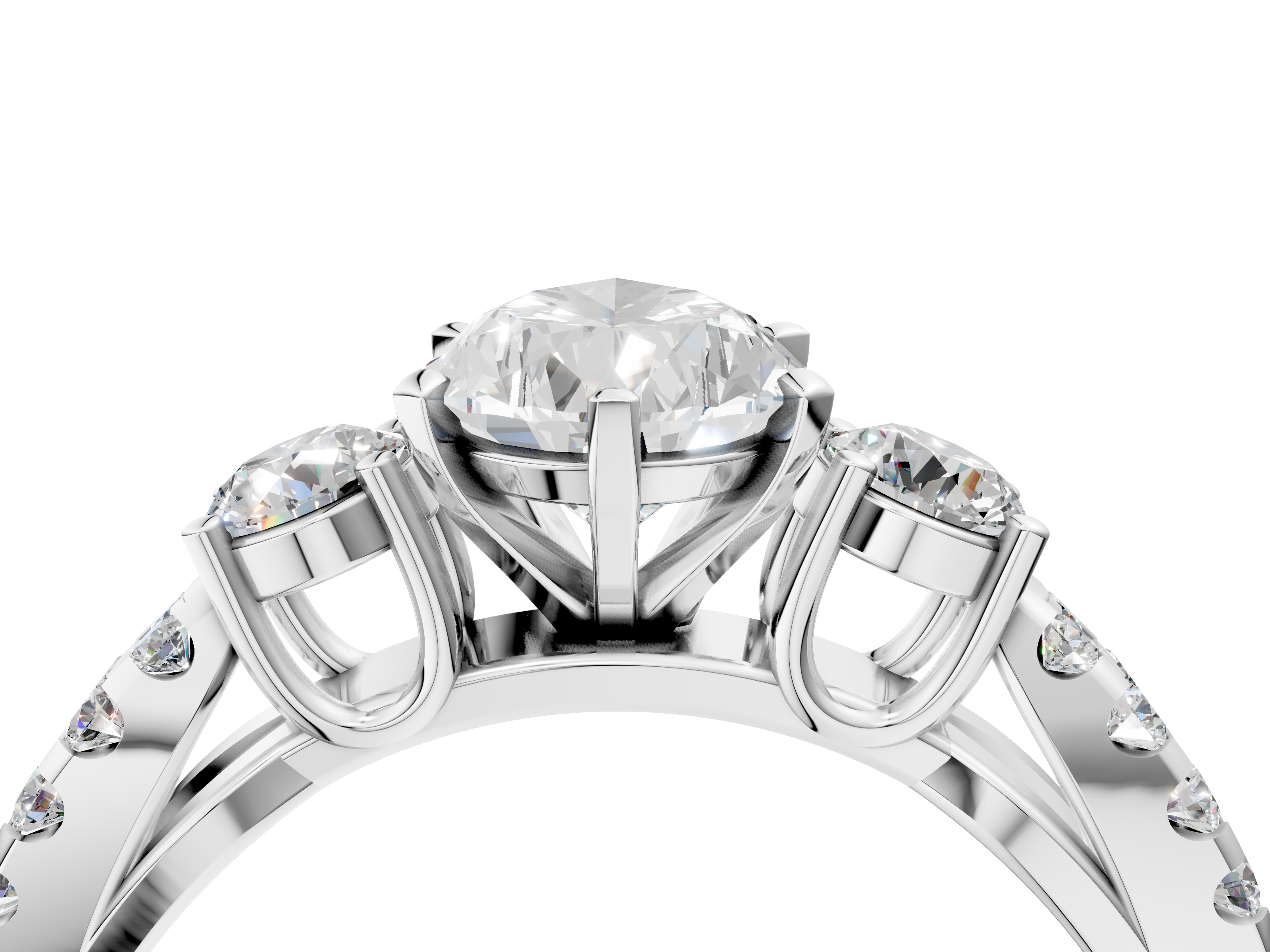 White gold Pear Three-Stone Diamond Ring with Pavé Split Shank and Four-Prong Setting_55