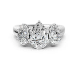White gold Pear Three-Stone Diamond Ring with Prong Setting on a Classic Band_15