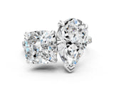 White gold Pear and Cushion Toi Moi Ring with Prong Setting and Micro Pave Band