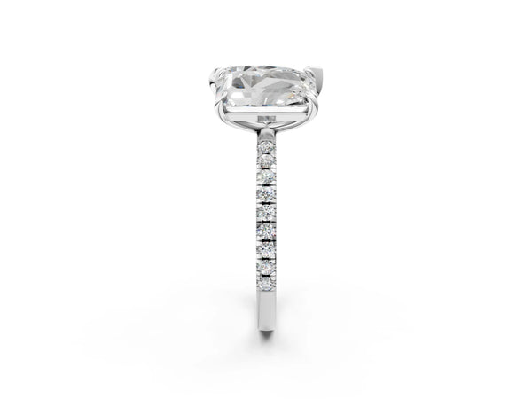 White gold Pear and Emerald Toi Moi Ring with Prong Setting and Micro Pave Band