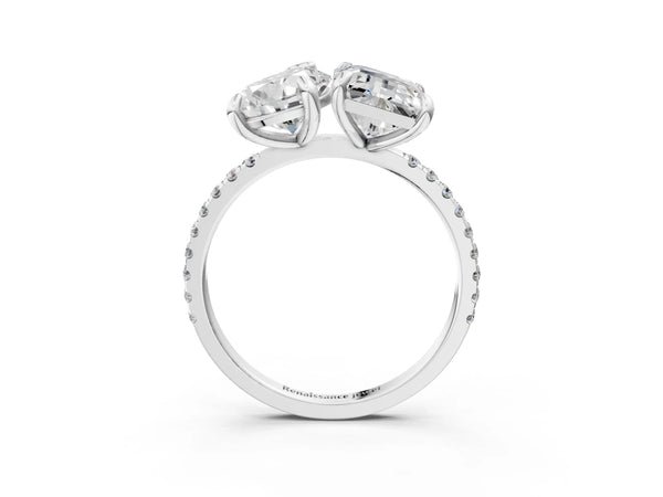White gold Pear and Emerald Toi Moi Ring with Prong Setting and Micro Pave Band