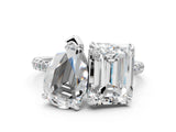 White gold Pear and Emerald Toi Moi Ring with Prong Setting and Micro Pave Band_12